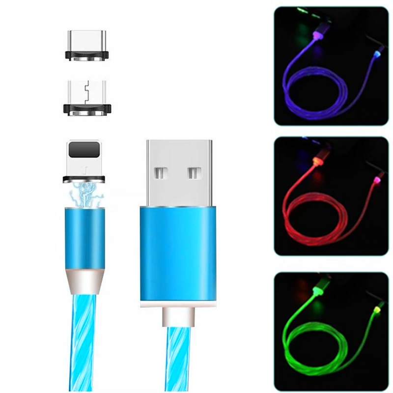 Магнитный струящийся светодиодный mi cro USB кабель для Xiao mi Xio mi 8 Lite 9 se Red mi 5A 6A 4A 4X S2 5 Plus Note 5 6 7 8 Pro магнитные кабели