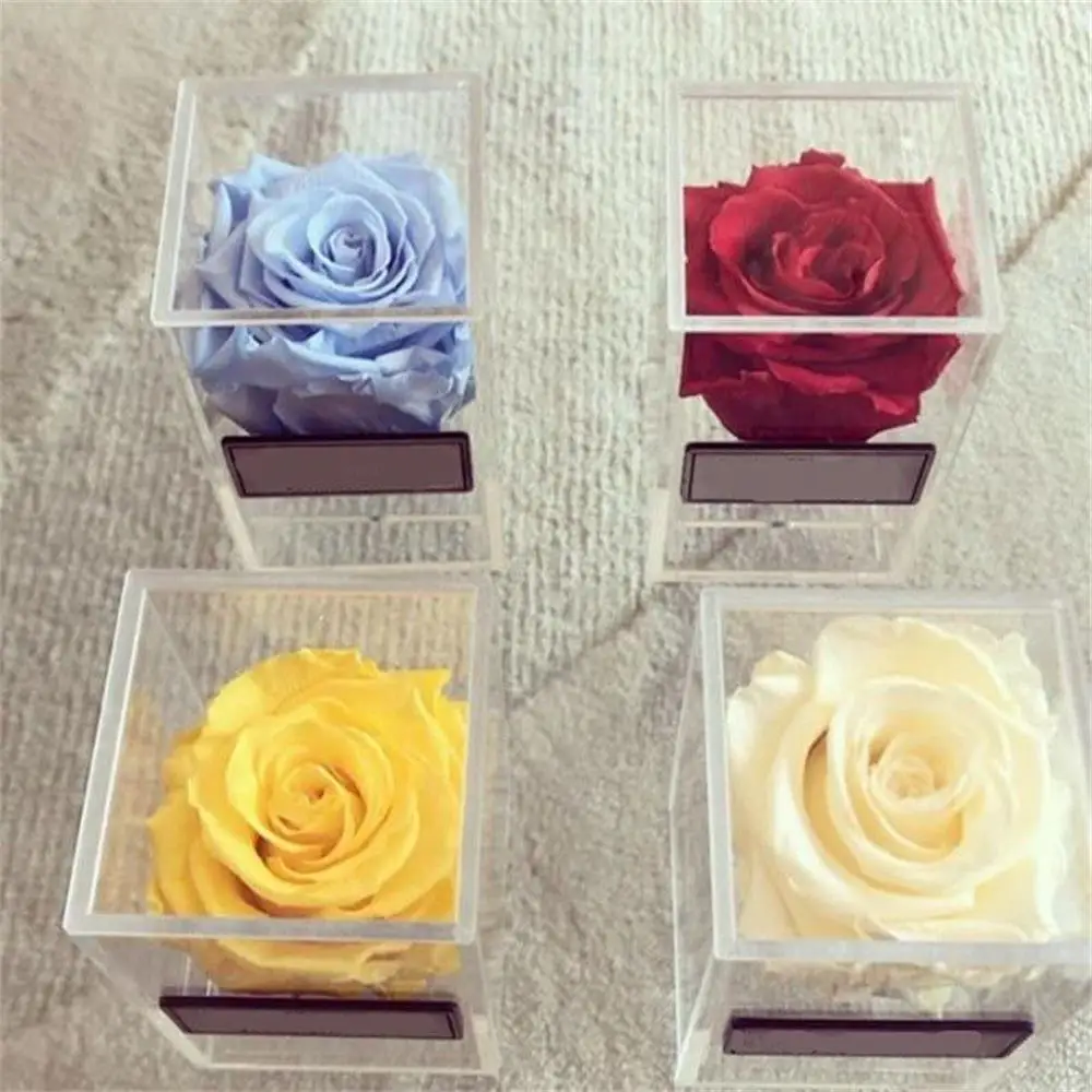 Акриловый цветок розы коробка прозрачная маленькая длинная Сумочка для макияжа