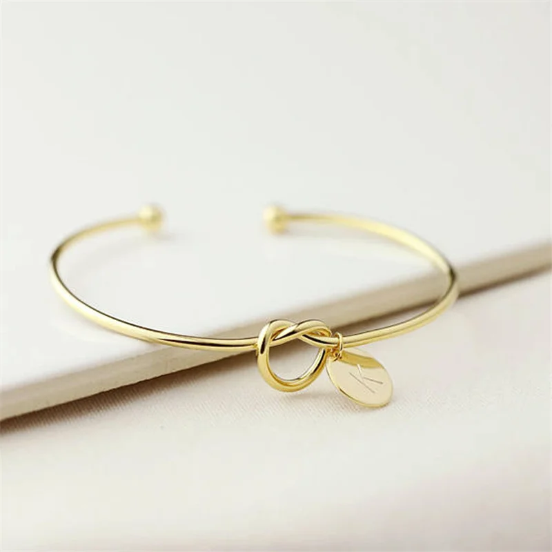 

2021 Personalize A-Z Knot Initial Bracelets Bangles 26 Letter Open Armband Cuff Bangle for Women Bridesmaid Jewelry Pulseira