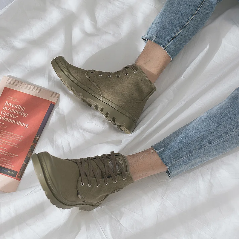 COWCOM/Повседневная парусиновая обувь с высоким берцем мужская на плоской подошве