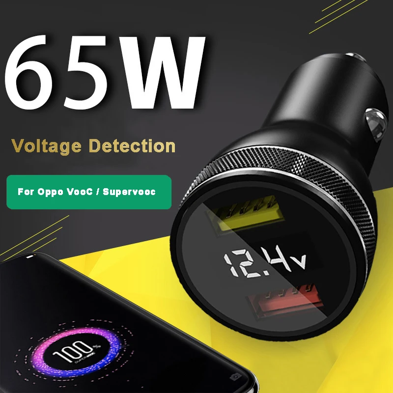 

New 65W SUPERVOOC 2.0 SuperDart +22.5W Car Fast Charger 6.5A Type-C Cable For OPPO Find X2 Pro Reno 3 4 Ace 2 X20 Realme X50 Pro