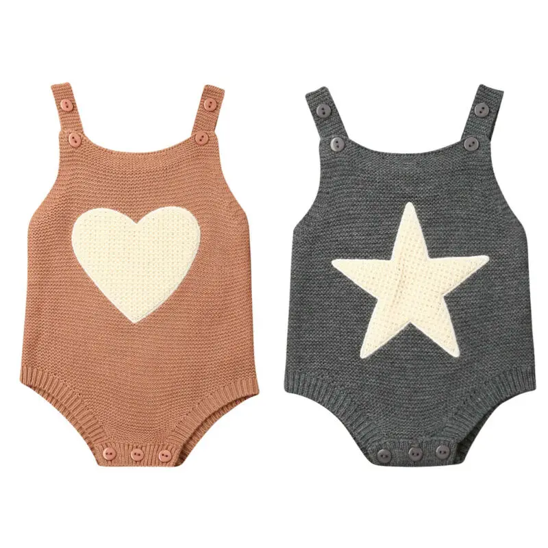 

Pudcoco US Stock 0-18M Newborn Infant Baby Boy Girl Bodysuit Sleeveless Solid Knitting Jumpsuit Winter Outfits Set Clothes