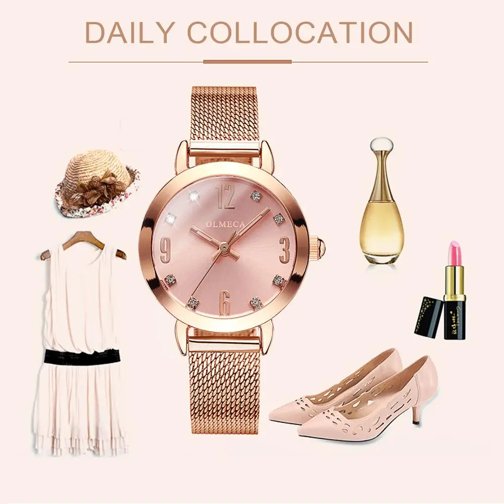 Женские наручные часы OLMECA модные кварцевые женские с сетчатым ремешком