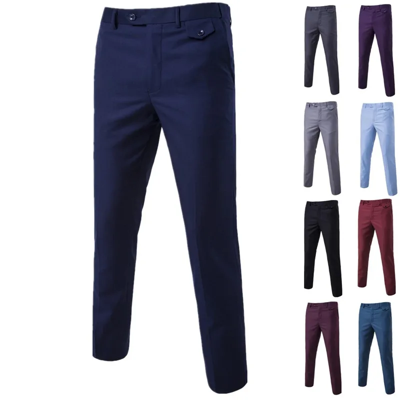 

2021 New quality men's slim trousers large size 6XL men's solid color business suit pants men's casual wedding groom suit pants