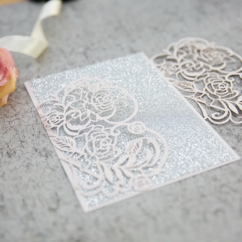50pcs Rose Laser Cut Wedding Invitations Card Customize Greeting Business With RSVP Cards Birthday Party Favor Supplies - купить по