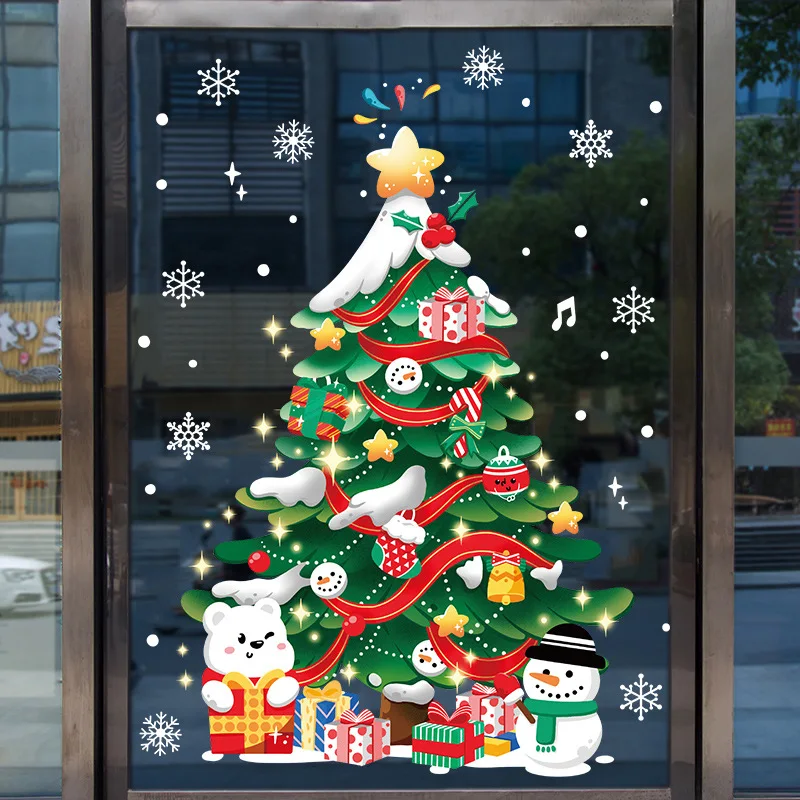 

Christmas Electrostatic Sticker Large Size Xmas Tree Window Stickers Wall Ornaments Noel Pendant Merry Christmas For Home