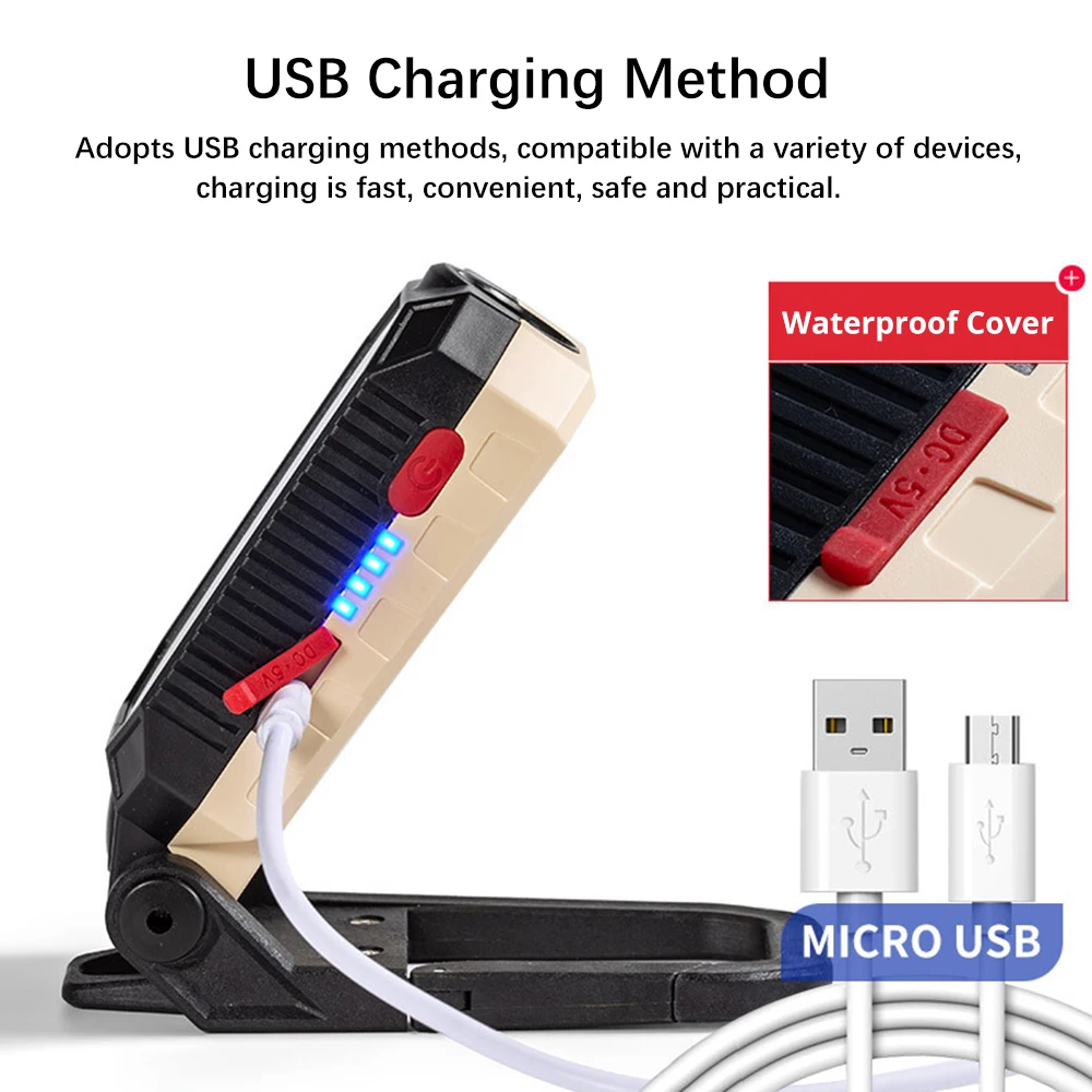 Портативный COB рабочий светильник USB Перезаряжаемые светодиодный вспышка