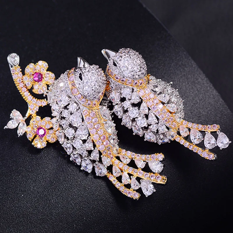 Красивый AAA Циркон Двойная птица Стразы Брошь булавка Роскошный Кристалл Lovebird