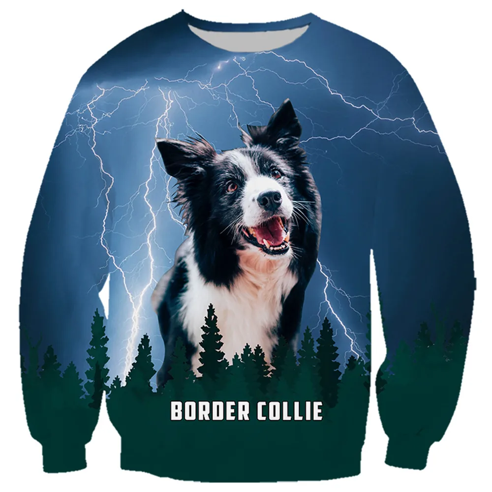 

CLOOCL Animals Sweatshirt 3D Graphics Border Collie Blue Lightning Forest Splicing Pullovers Tops Men Clothing