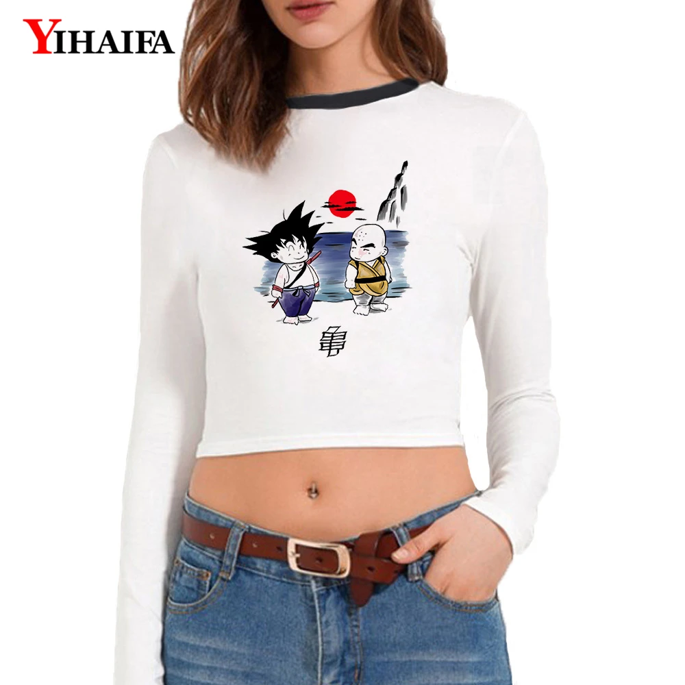 YIHAIFA женский укороченный Топ с длинным рукавом Dragon Ball Goku Graphics футболки топы Camis