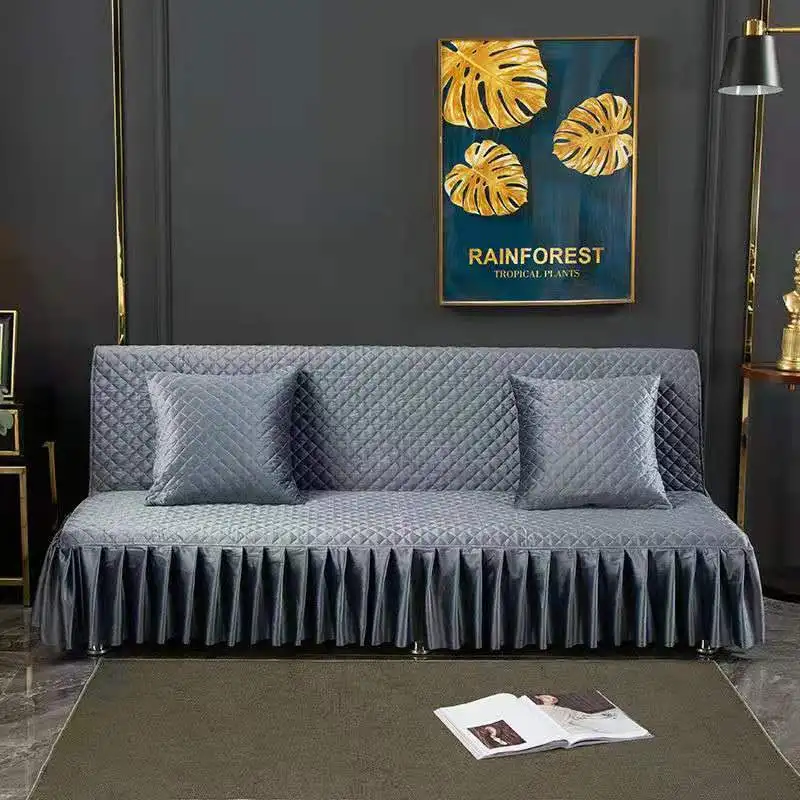 

Solid Color Plush Thicken Quilted Sofa Cover Elegant Armrest-free Velvet Couch Covers L shape Anti-slip Sofa Towel Universal