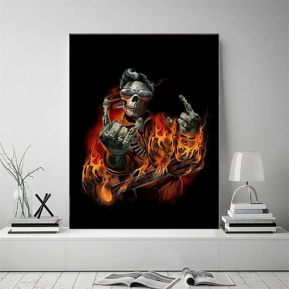 

Skeleton Smoking With Glasses Canvas Painting Skull Posters and Print Abstract Wall Art Pictures Room Office Home Decor Unframed