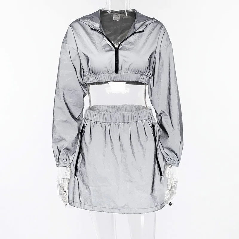 Женская Светоотражающая толстовка на молнии с длинным рукавом пуловер капюшоном