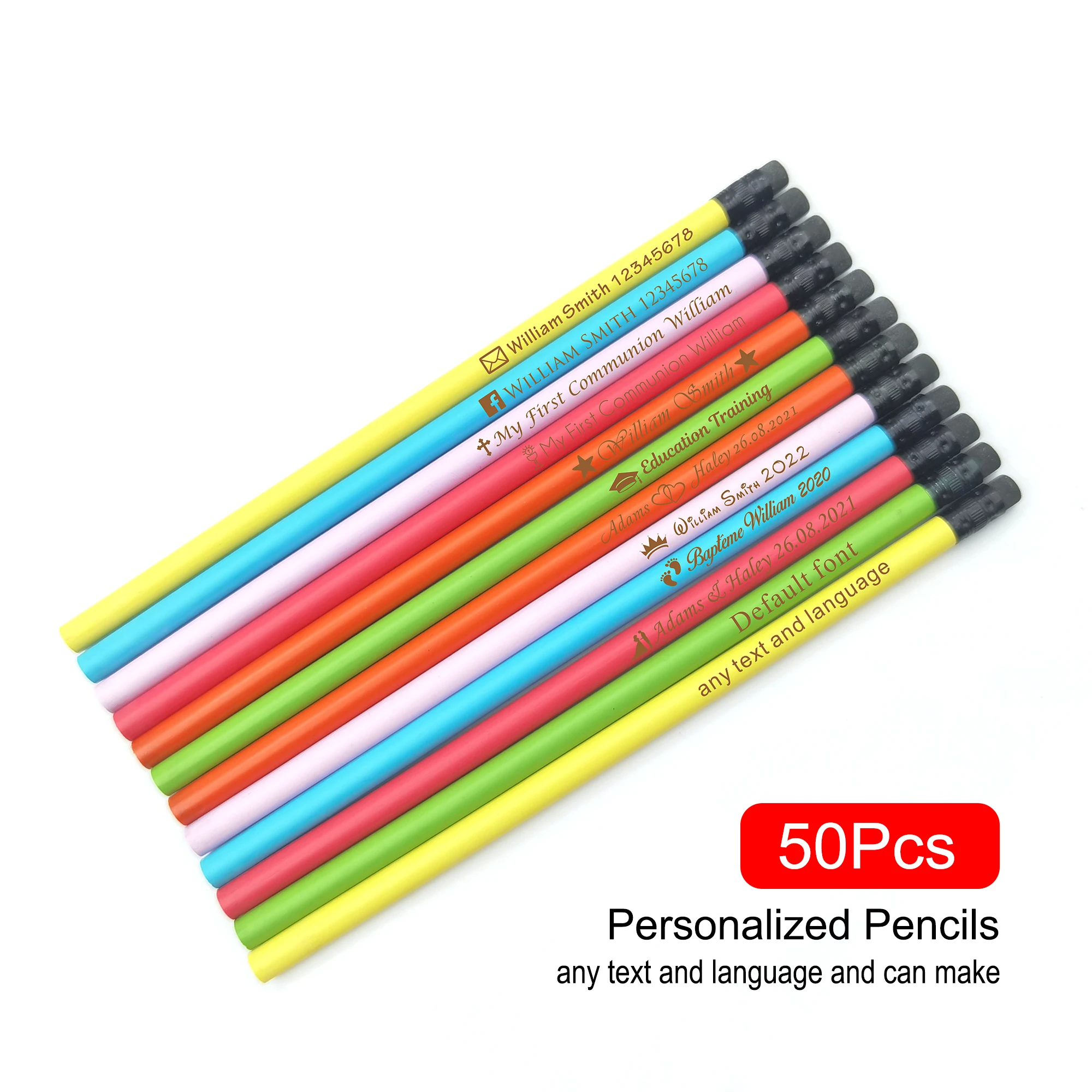 

50Pcs Personalized Pencil Engraved Customize Pen Company Logo Baby Shower Baptism School Wedding Gift Decoration