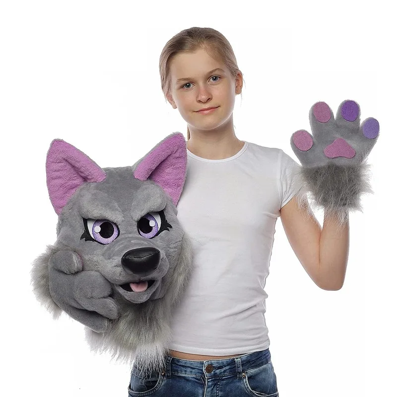 Realistic Plush Wolf Fursuit Head Furry Mascot Costume Cosplay Suit | Тематическая одежда и униформа