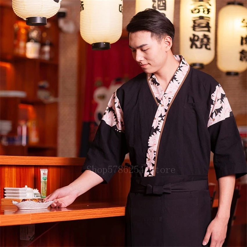 

Men's Tunic Japanese Chef Jacket Sushi Cook Apron Unisex Restaurant Work Clothes Uniform Women Kimono Catering Bakery Pastry