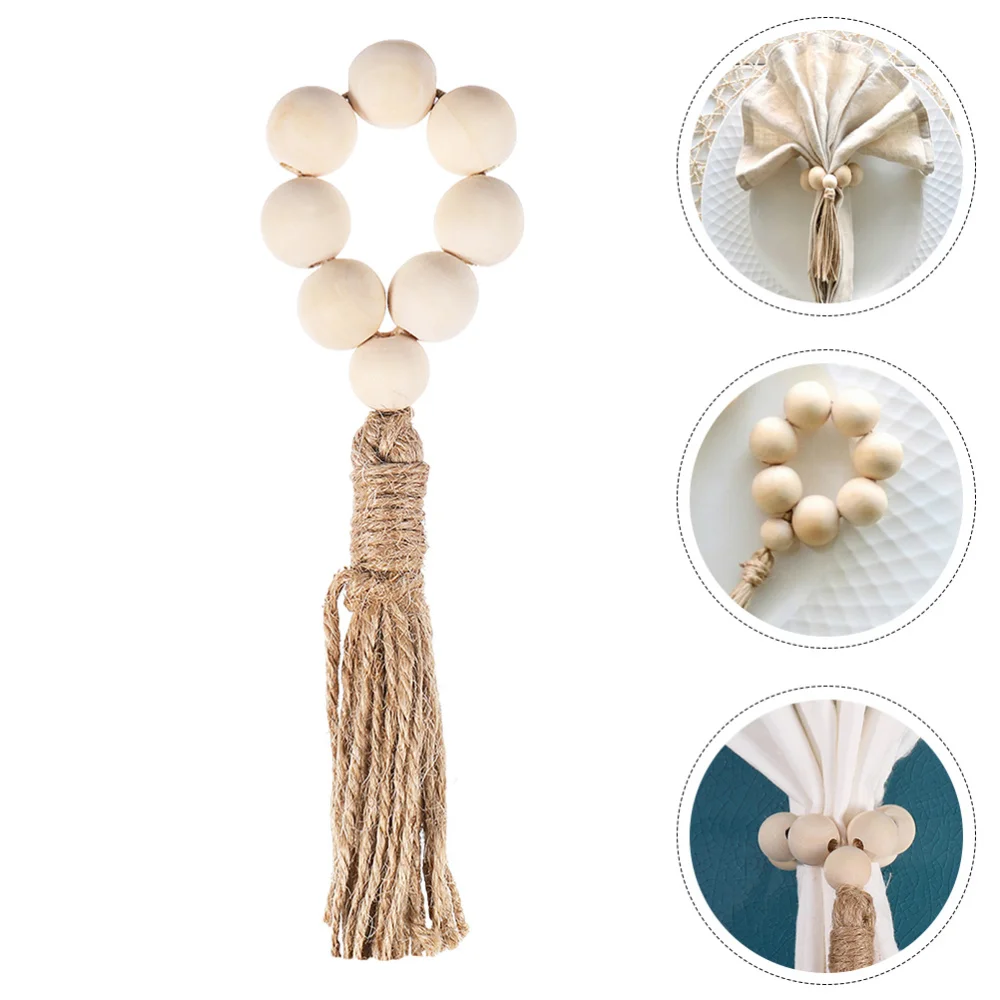 

8pcs Wood Beads Napkin Rings with Tassels Rustic Weddings Home Table Decoration