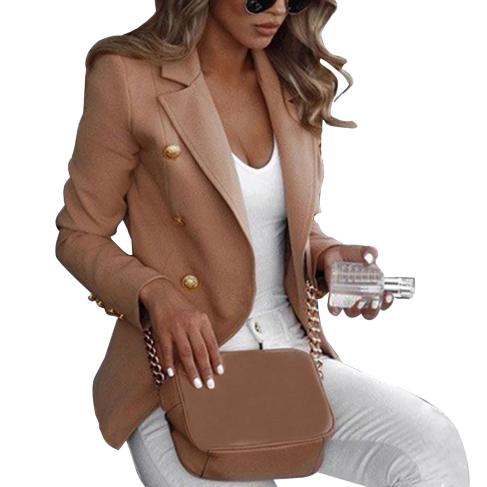khaki LITTHING Для женщин с длинными рукавами куртки-блейзеры официальные Пиджаки Кардиган Офисная Леди зубчатый Бизнес верхняя одежда на осень, топы - Цвет: khaki