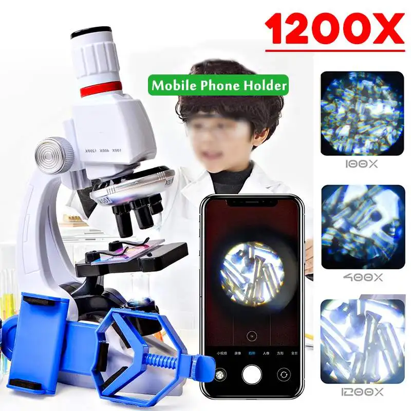 Микроскоп детский компактный 100X 400X 1200X с держателем для телефона|Микроскопы| |