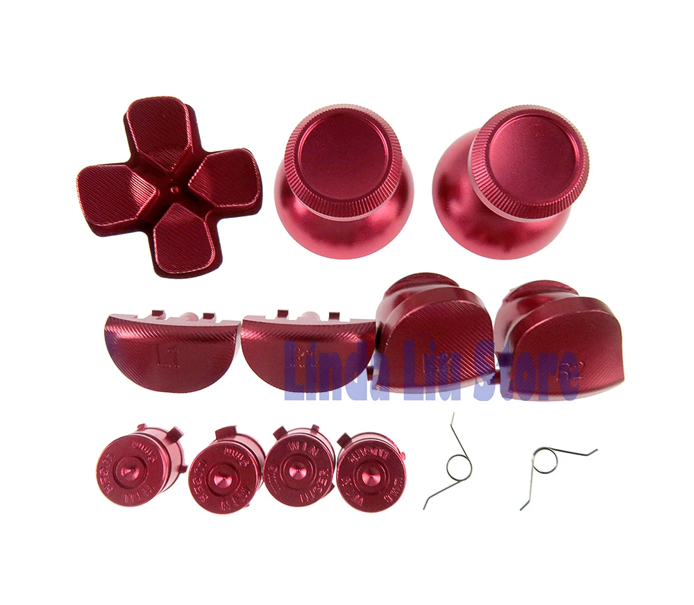 

10sets Metal L1 R1 L2 R2 Dpad Bullet Buttons thumbstick cap Aluminum Button with spring for PS4 Controller JDM001 JDS011