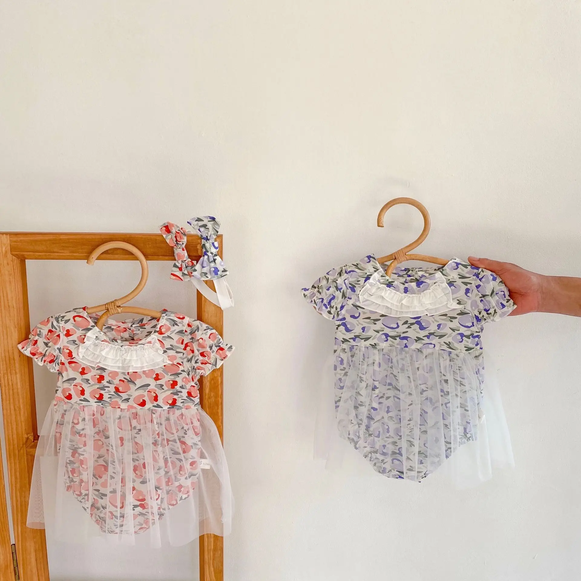 

Newborn Kids Baby Girl Short Sleeve Fashion Print Bodysuit Outfits Sunsuit Girls Princess Jumpsuit With Headband