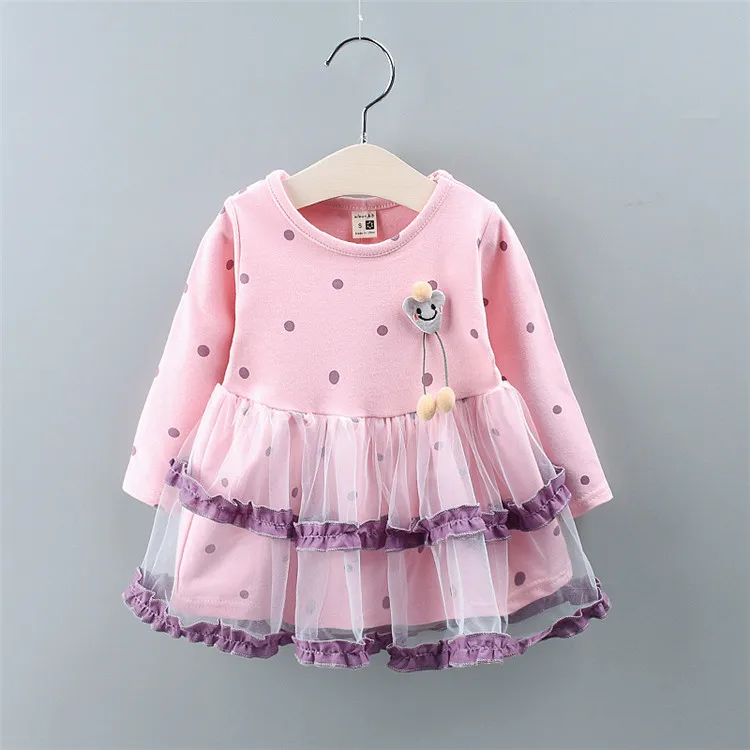 Girls Dress Kids Dot Full Sleeve Birthday Dresses Cute Princess Party Children Clothing Vestidos Baby Clothes 1 2 3 4 Year | Детская