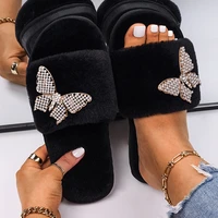 women fur slippers metal pearl decor fluffy slides luxury designer faux fur sandals winter home slippers flip flops casual shoes