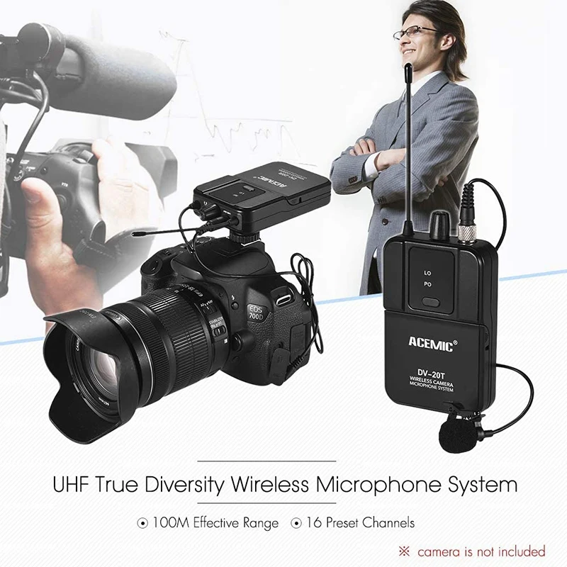 ACEMIC DV-20 UHF беспроводной микрофон с передатчиком и приемником совместим DSLR камерой