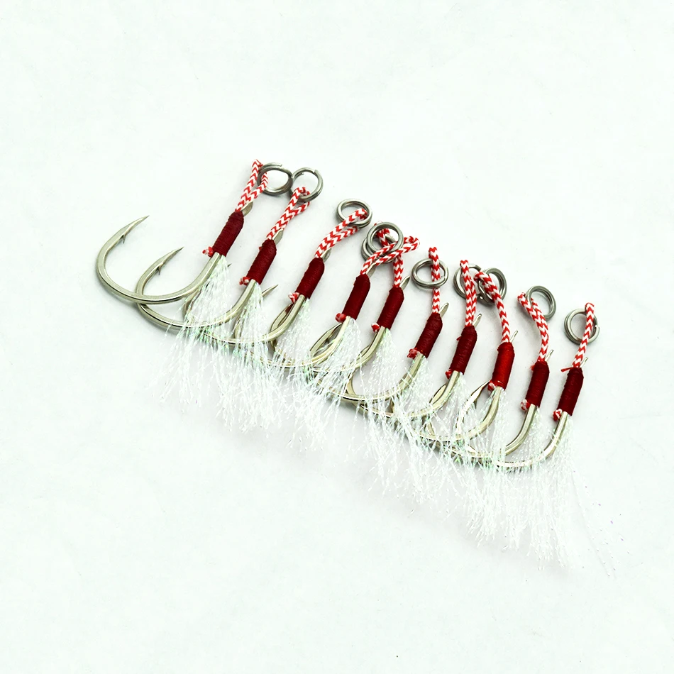 20pcs/pack 10#-20#  blood slot jigging assist hook boat jig bait fishing line rope thread assistant hook fish tackle