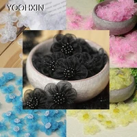 5pcs hot 3d flower embroidery lace patches iron on diy sewing beads t shirt sticker iron on applique cloth dress wedding decor