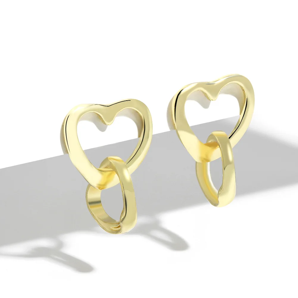 

HYSECMAO S925 Needle Fashion Love Heart Drop Earrings New Design Metal Alloy Matte Golden Plating Dangle Women Earrings Jewelry