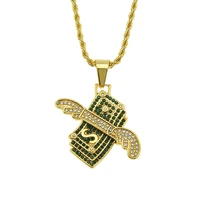 european and american hip hop exaggerated personality diamond angel wings dollar pendant mens necklace