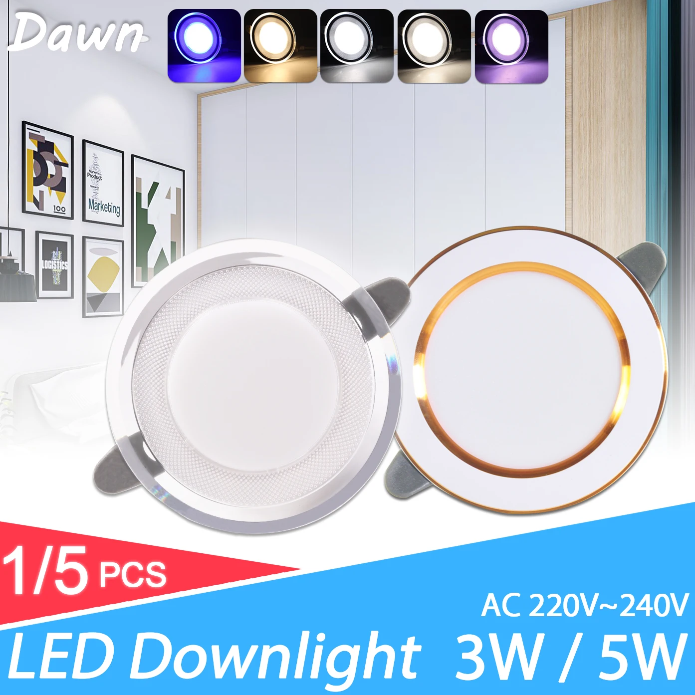 

1/5Pcs Downlight 3W 5W 3000k 4000k 6500k led Downlight AC 220V-240V led Downlight Kitchen living room Indoor recessed downlight