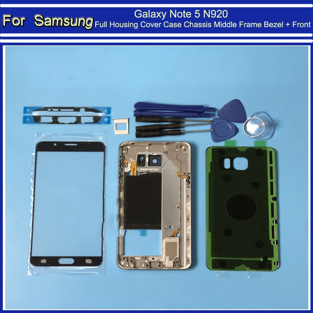 

Full Housing Cover Case Chassis Middle Frame Bezel + Front Glass Lens + tools + For Samsung Galaxy Note 5 N920 N920F N920A N920P