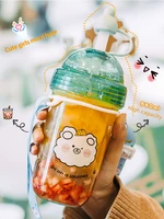 kawaii pearl milk tea cup with thick straws female cute high value portable large capacity plastic water cup can drink porridge