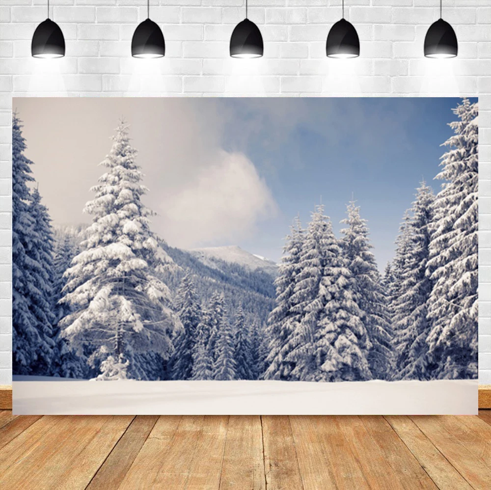 

Laeacco Christmas Tree Forest Winter Snow Mountain Landscape Birthday Photo Background Photographic Backdrop For Photo Studio