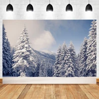 laeacco christmas tree forest winter snow mountain landscape birthday photo background photographic backdrop for photo studio