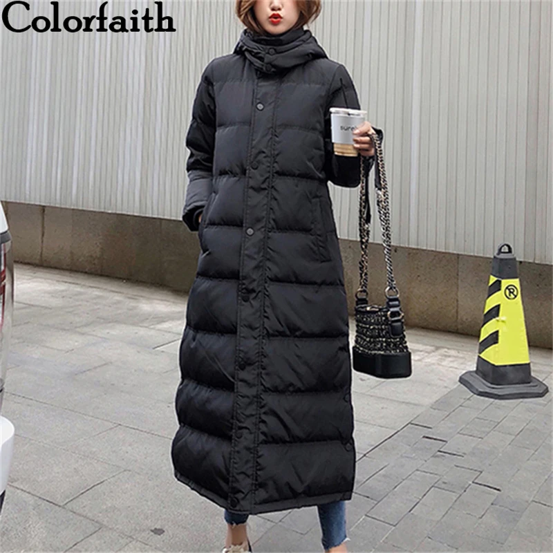 Женский длинный пуховик Colorfaith Офисная стеганая куртка с карманами и капюшоном
