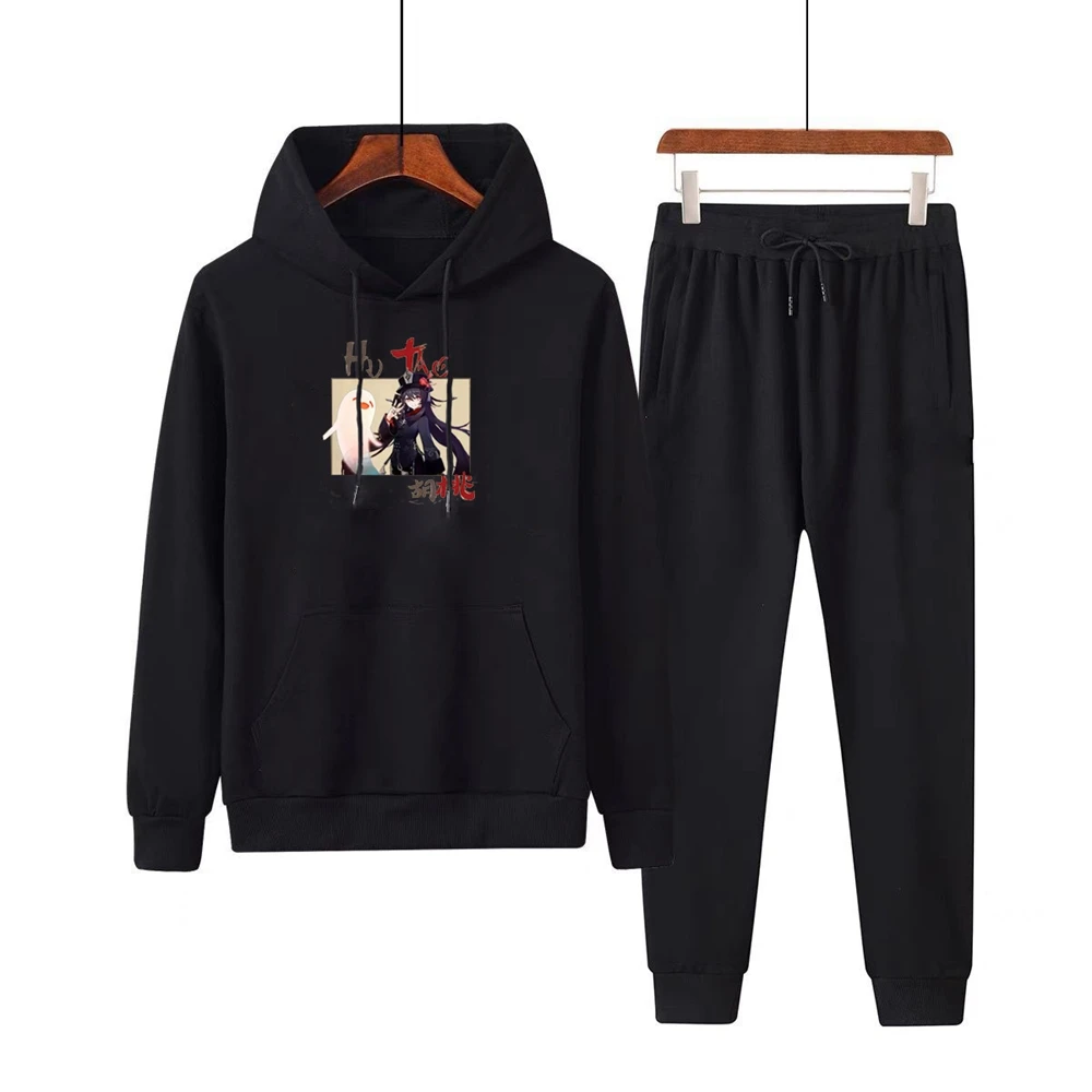 

New Spring Autumn Two Piece Set MAN and Women Hooded + Tracksuit hu tao Thicken Pullover Personality Sweatsuits Sports Outfits