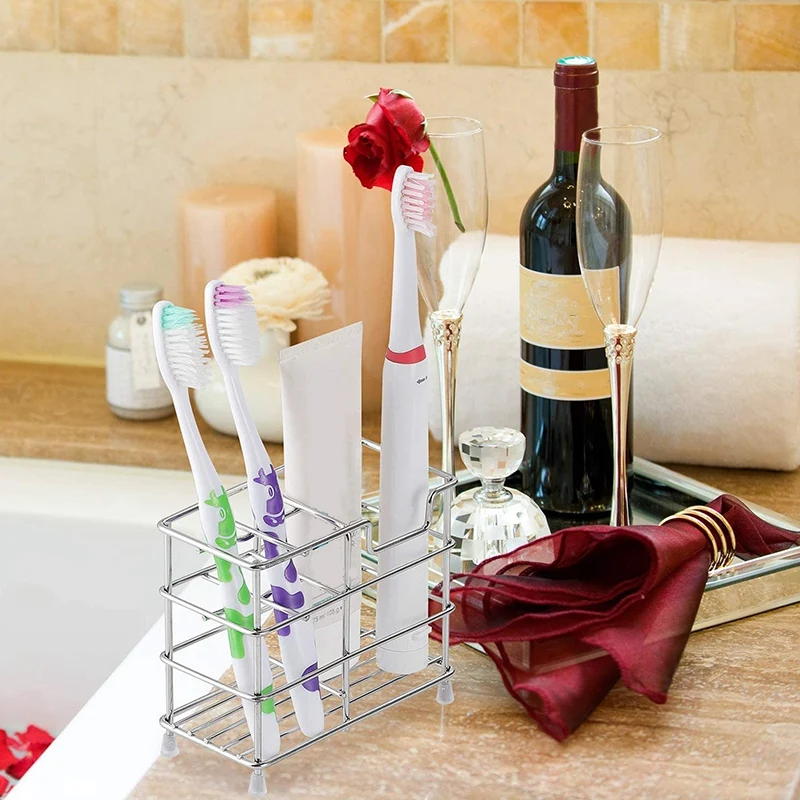 

2 Pack Toothbrush Holder 5 Slots Stainless Steel Toothpaste Holder Toothbrush Rack Wall Mounted Storage Organizer