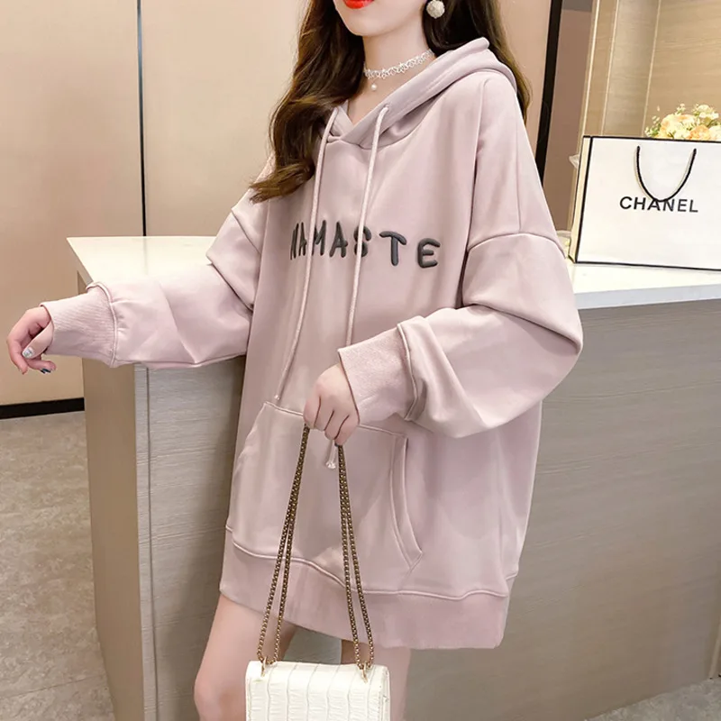 

2021 Women's Winter Plus Velvet Thick Hooded Sweatshirt Letter Print Pullover Harajuku Loose Long-sleeved Korean Tops Hoodies