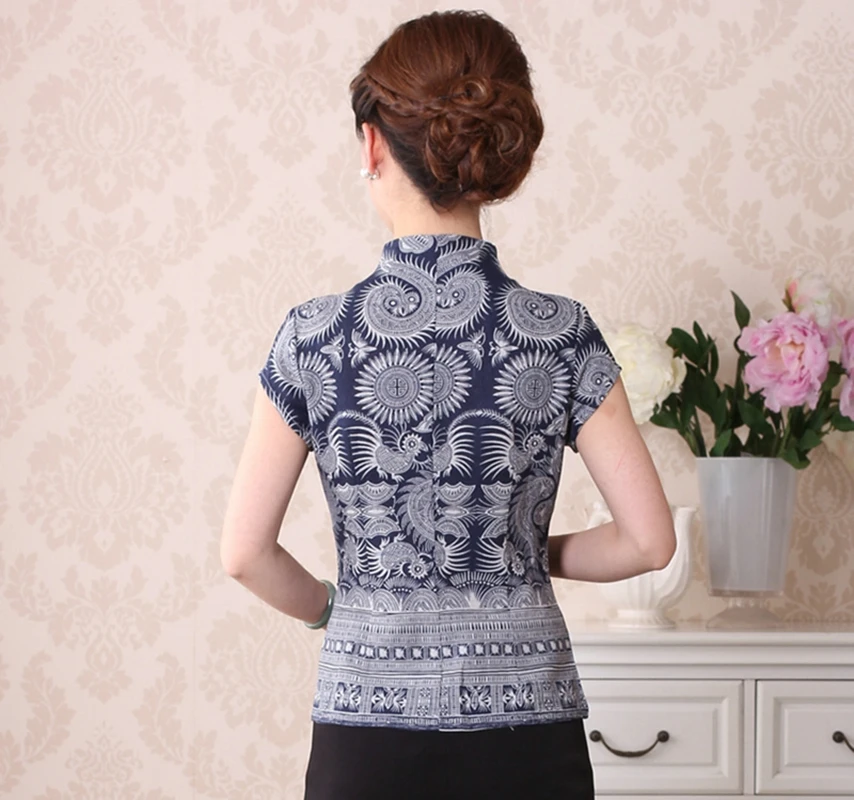 Костюм Тан из хлопка и льна рубашка улучшенный Ципао с короткими рукавами топы