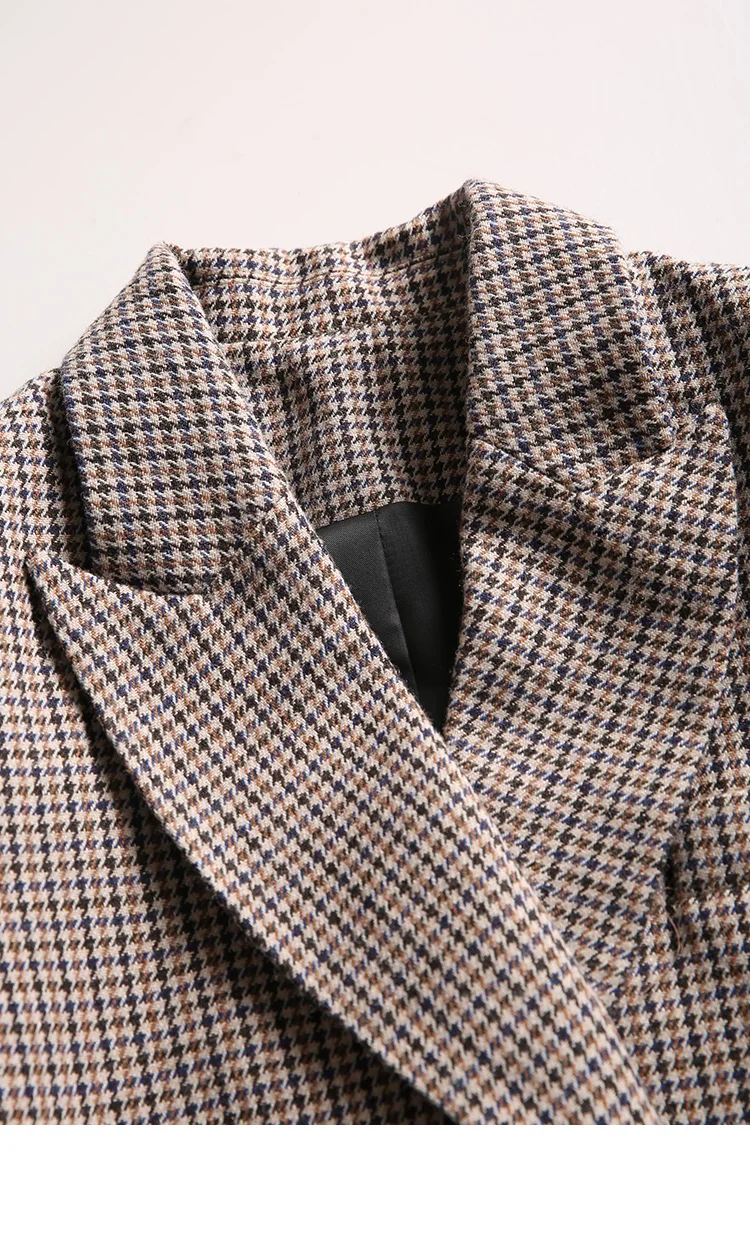 Женский блейзер в клетку двубортный элегантный пиджак из ткани гусиная лапка с