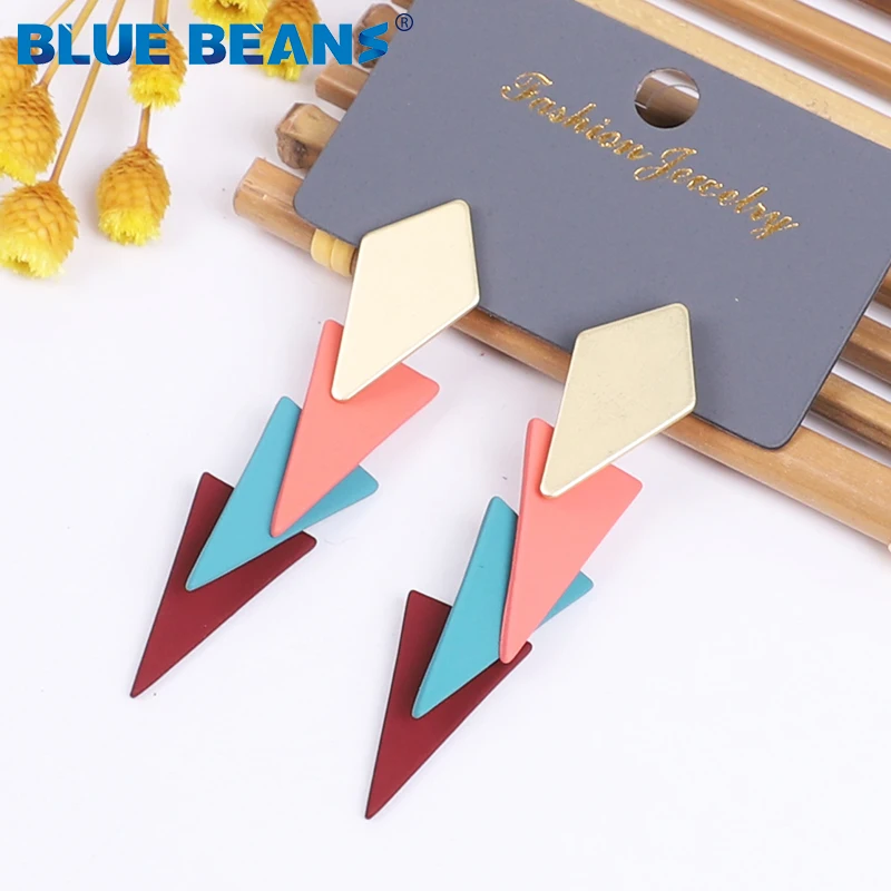 Женские Висячие серьги с голубыми бобами маленькие в богемном стиле