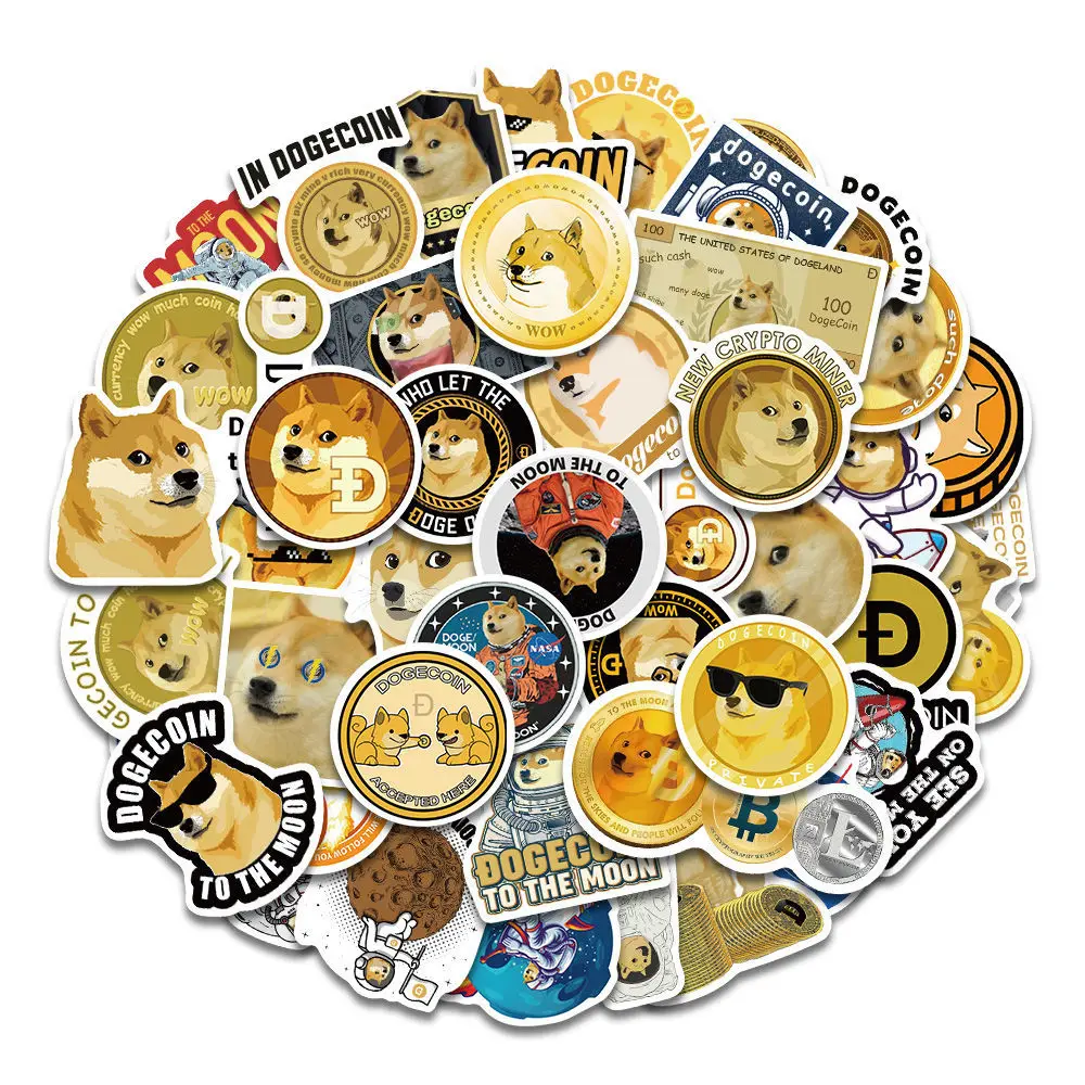 

XTZ023 #50 шт. персонализированных наклеек Dogecoin, самоклеящиеся Мультяшные милые наклейки с изображением Шиба-ину, съемные водонепроницаемые