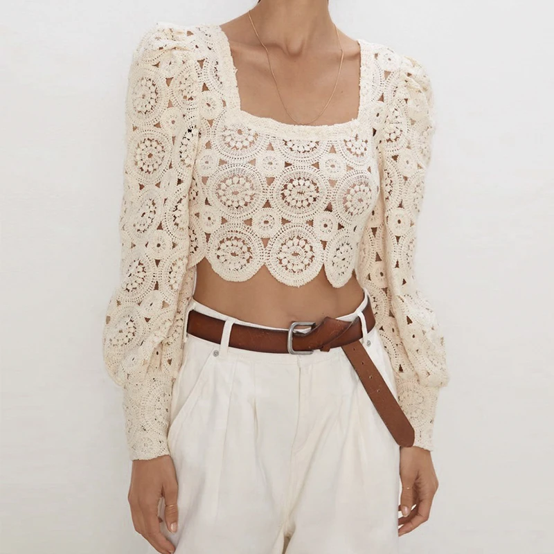 Conmoto белая кружевная короткая блузка с вышивкой Женская Повседневная летняя