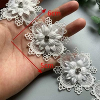 10x white snowflak diamond beaded flower embroidered lace trim ribbon double layered applique dress diy sewing craft 5cm