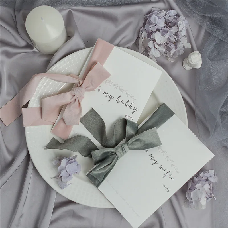 2 шт. к моему hubby пыльно голубая Свадебная визитка с мягкой бархатной лентой Flatlay
