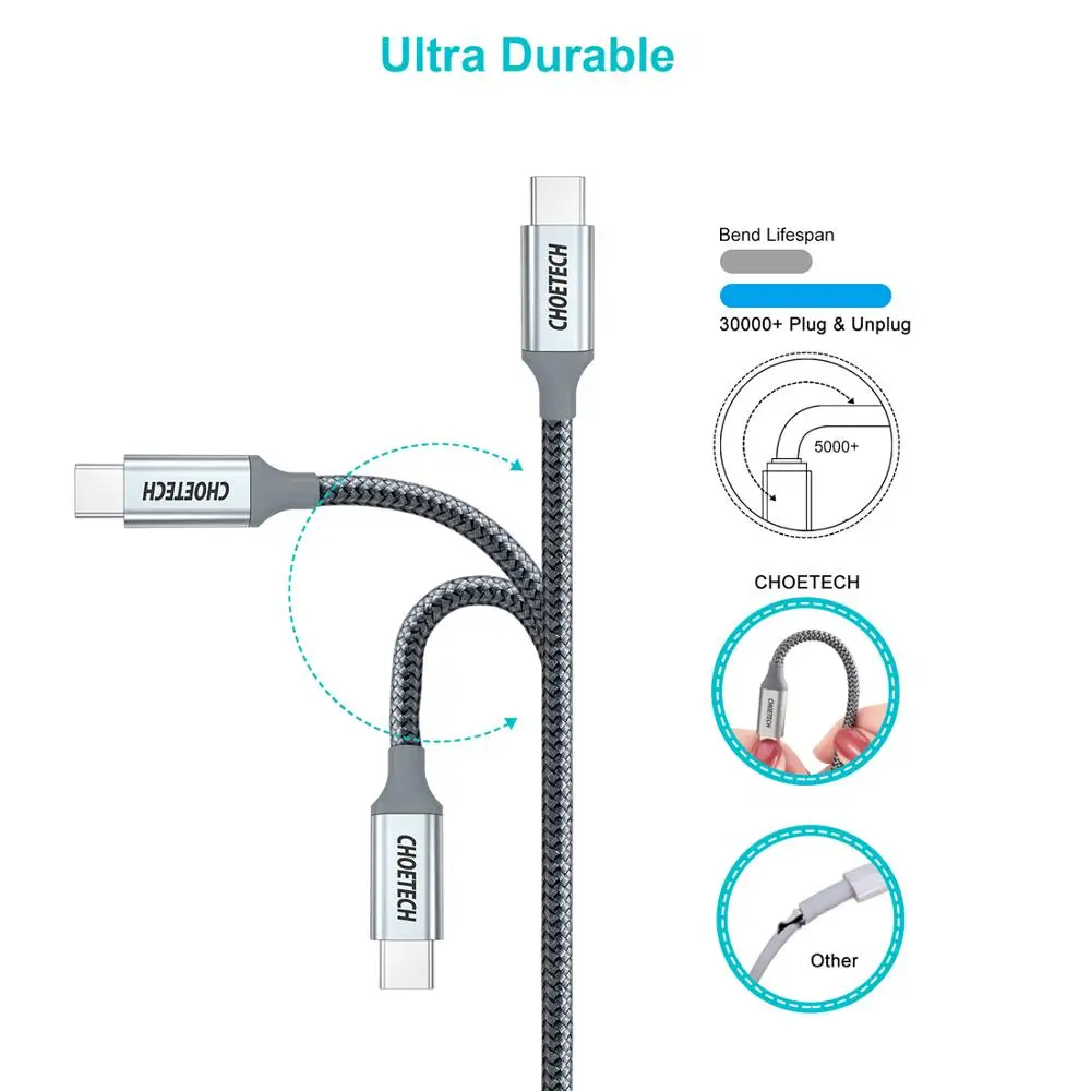 CHOETECH PD кабель USB C 100 Вт 1 8 м для Samsung S10 S9 Plus Кабель быстрой зарядки Macbook Pro