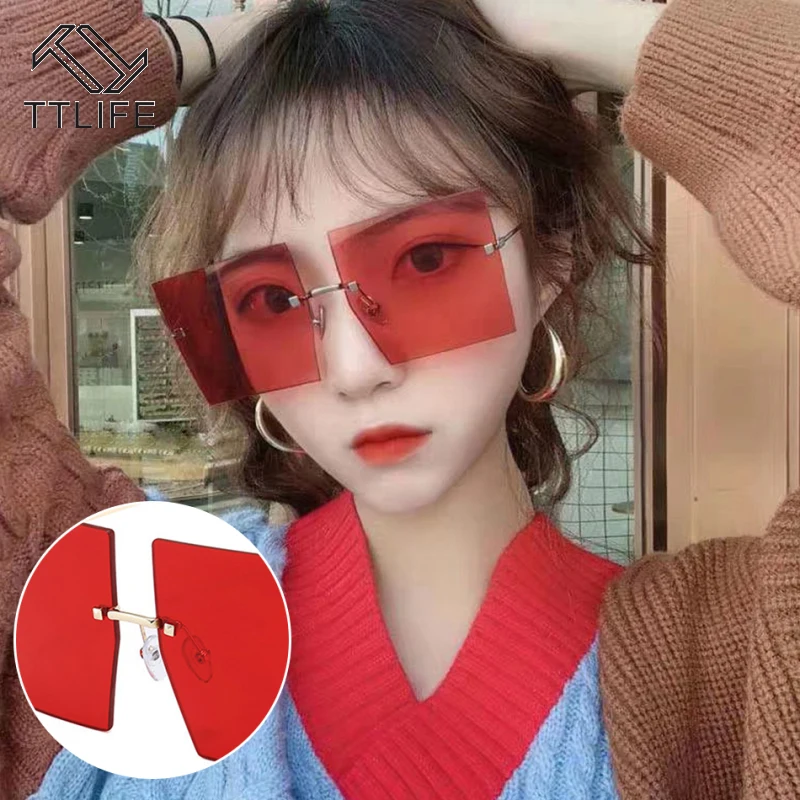 

TTLIFE 2021 Women Sunglasses Square Fashion Candy Color Oversized Frameless Sunglasses Female Driving Shades UV400 Eyeglasses